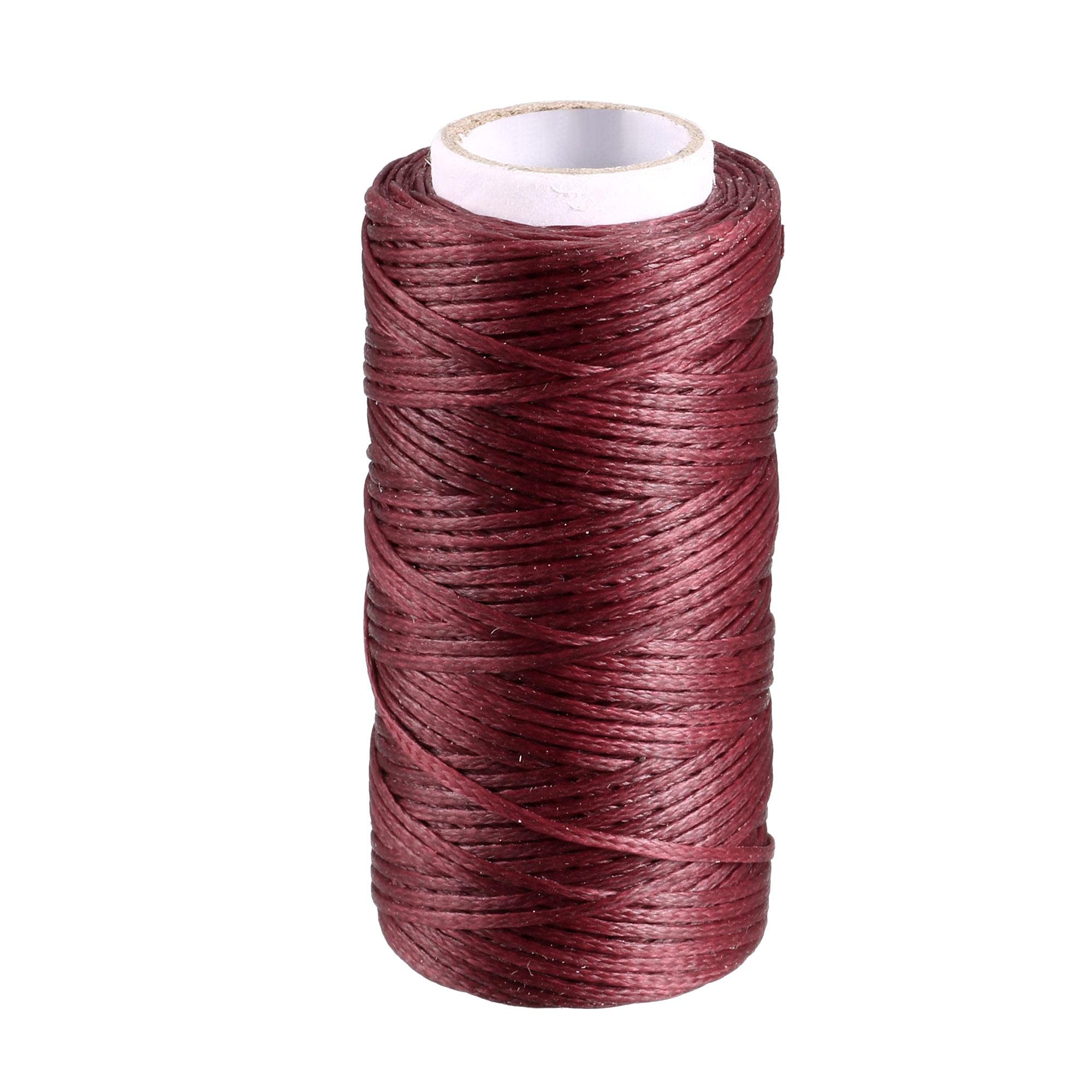 sourcing map Crafts 150D 1mm Leather Sewing Stitching Flat Waxed Thread String Cord (150D 1mm 50M, Dark Red)