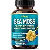 Premium Sea Moss with Ashwagandha, Burdock Bladderwrack, Black Seed for Immune System, Skin, Digestion & Energy (150 Count (Pack of 1))