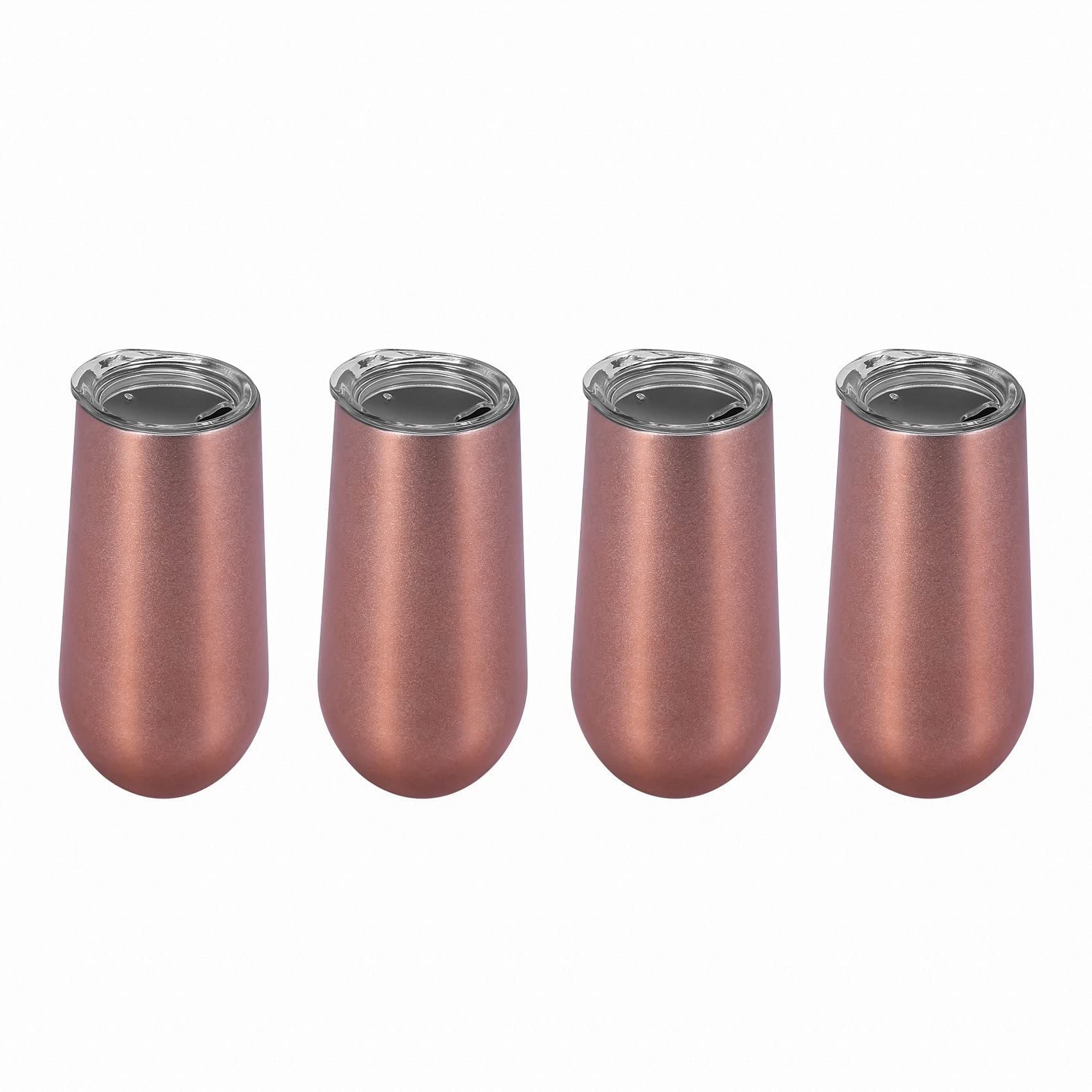 Hacbop Stainless Insulated Wine Tumbler with Lid -Portable Egg Shape Cup Fashion Gift Cup-6 Oz,Rose Gold (4 Pack)