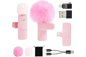 KZZOUY Mini Pink Microphone for iphone Android Phone Tablet ipad PC, Usb C Wireless Lavalier Mic for Video Recording Vlogging Youtube Tiktok Podcast Interview content creators, Tiny Microphones Type C Mics