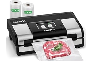 FRESKO Fully Automatic Vacuum Sealer, 95Kpa Powerful Food Vacuum Sealer Machine, Auto Dry-Wet Detection | Bag Cutter | 2 Rolls Bags | Effortless Operation, Silver - Black