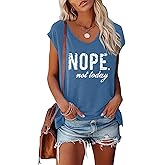 YITAN Women Nope Graphic T-Shirt V-Neck Cap Sleeve Tops