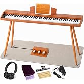 UISCOM Digital Piano Keyboard 88 Key Semi-Weighted for Beginners,Electric | Includes Full Size Electric Piano with Stand,Triple Pedal,Adapter,Sheet Music Stand,Headphone,and USB-MIDI in Wood Brown