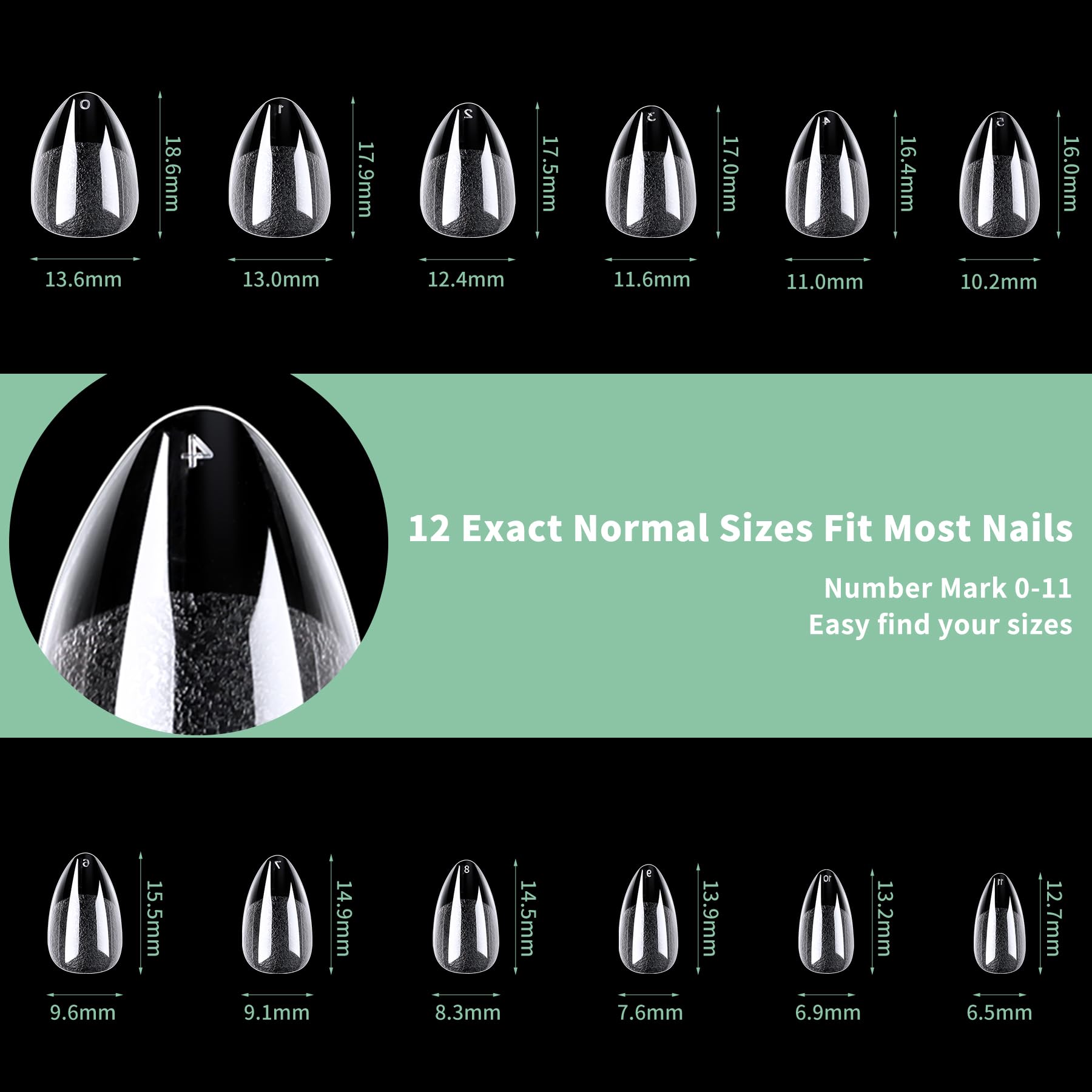 Extra Short Almond Nail Tips, 216pcs Acrylic Fake Nails Soft Gel Nail Tips, Full Cover Pre-Shaped Matte Clear Press on Nails for Extension, Diy at Home Manicure 12 Sizes - Image 6