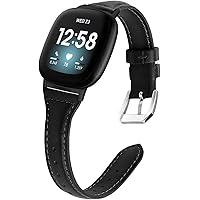 EZCO Leather Bands Compatible with Fitbit Versa 3 / Sense for Women Man, Slim Genuine Leather Watch Strap Replacement…