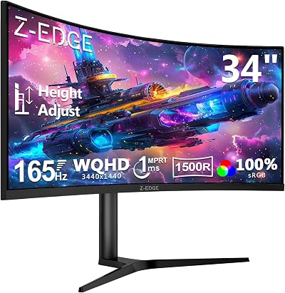 Z Edge 34 Inch Ultrawide Curved Gaming Monitor 165Hz 3440x1440 21:9
