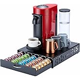 FlagShip Coffee Pod Drawer,50 Large Vertuo Pods Capacity,Black Metal | Smooth Pull-Out Design Fits Under Coffee Machine,Sturdy Frame Save Counter Space Fits All Szie Nespresso Vertuo Pods