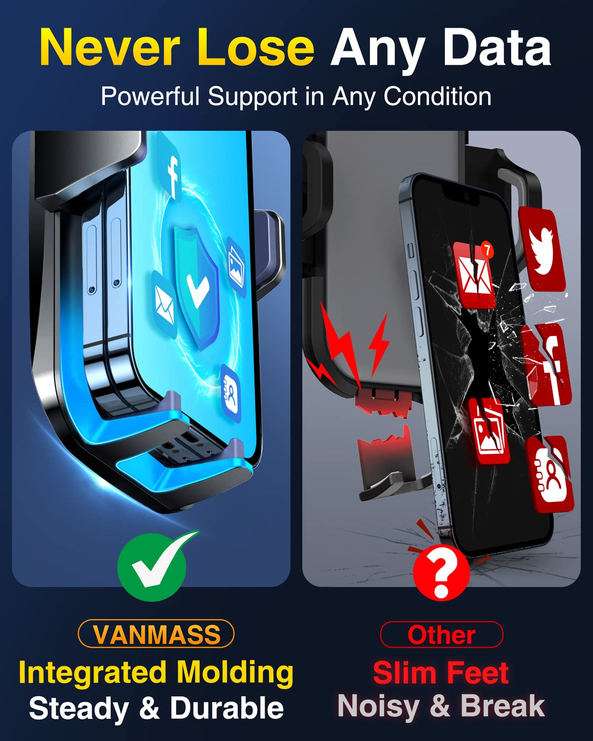 VANMASS 【85+LBS Strongest Suction & Military-Grade 2025 Ultimate Car Phone Mount【Patent Safety Certs】 Cell Phone Holder Truck Stand Dashboard Windshield Vent for iPhone 16 15 Pro Max 14 Samsung, Blue