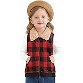 AlisOker Toddler Girls Boys Fleece Vest Winter Warm Clothes Buffalo Plaid Christmas Jacket Kids Puffer Quilted Gilet Coat