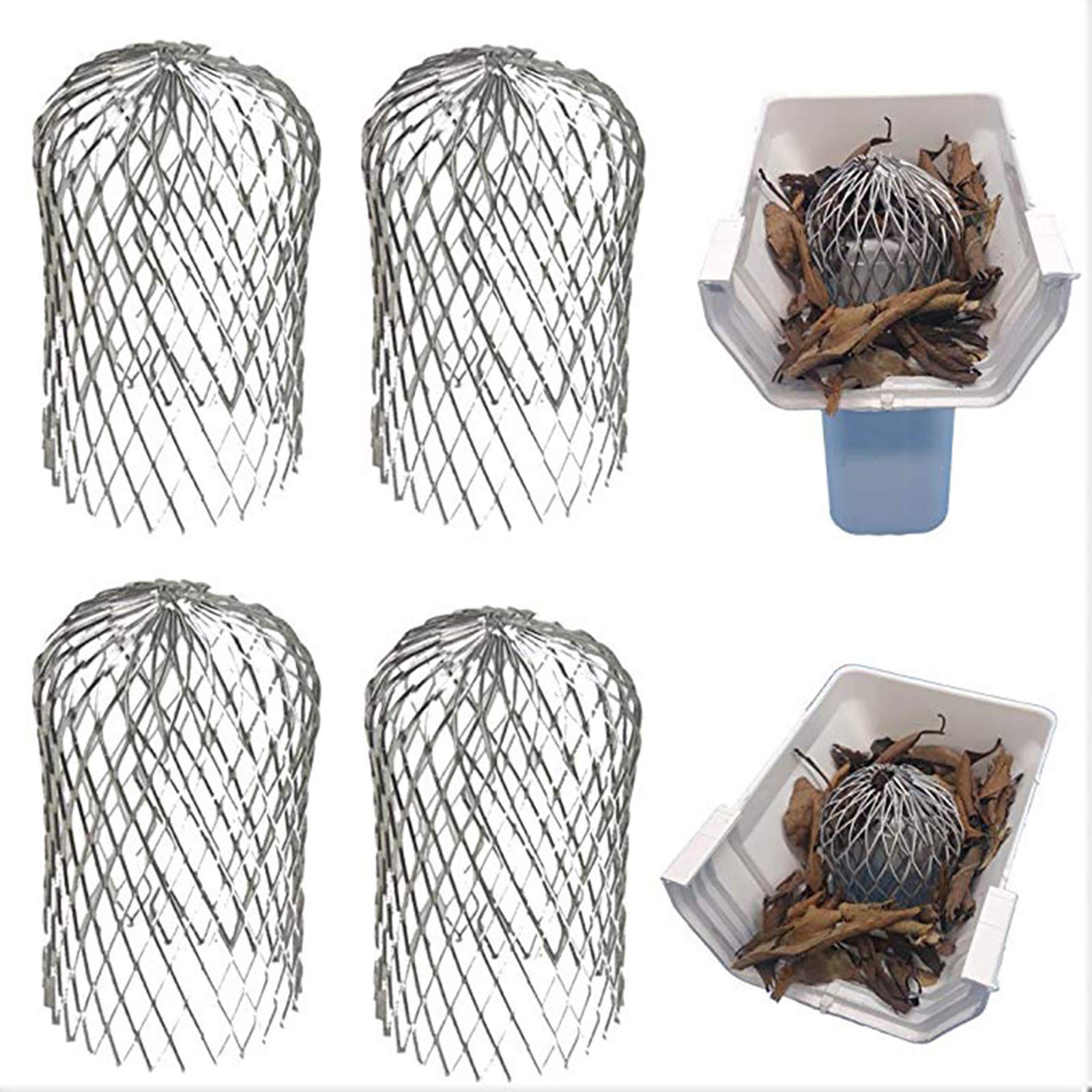 Camidy Gutter Guard, Expandable Downpipe Filter Strainer, Metal Mesh Gutter Cover Blocks Leaves, Mud, Moss and Other Debris - 3Inch, Pack of 4