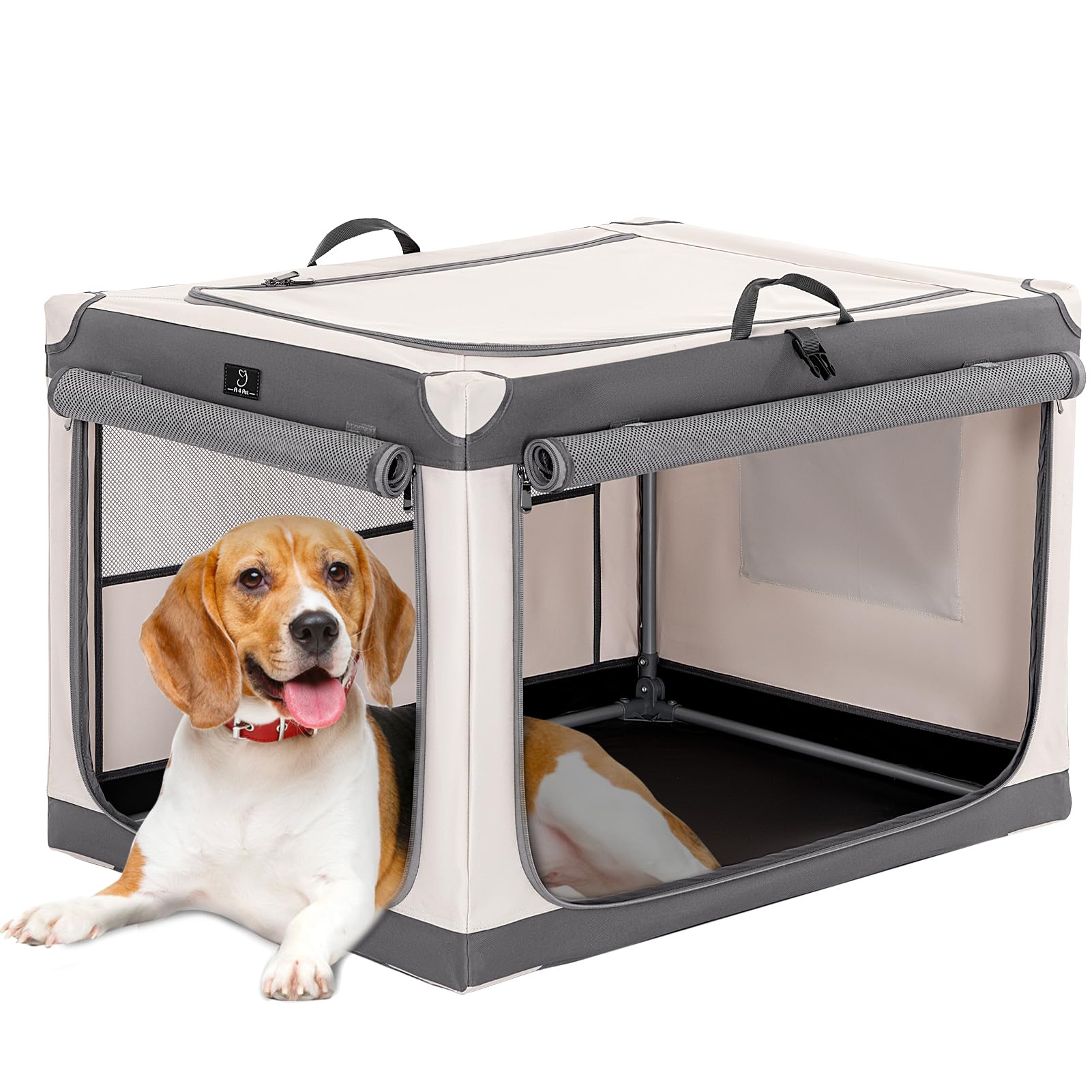 Dog Travel Crate for medium Dogs, Foldable Soft Dog Crate with Lockable Zipper & Patented Screw Frame, Waterproof Base, Washable Cover, Portable Dog Crate for Car, SUV, Camping, Home