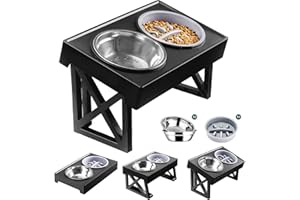 MDEHOPET Elevated Dog Bowls, 3 Adjustable Heights Raised Pet Stand with Slow Feeder 2 Stainless Steel Food & Water Bowls for for Small Medium Large Dogs and Pets