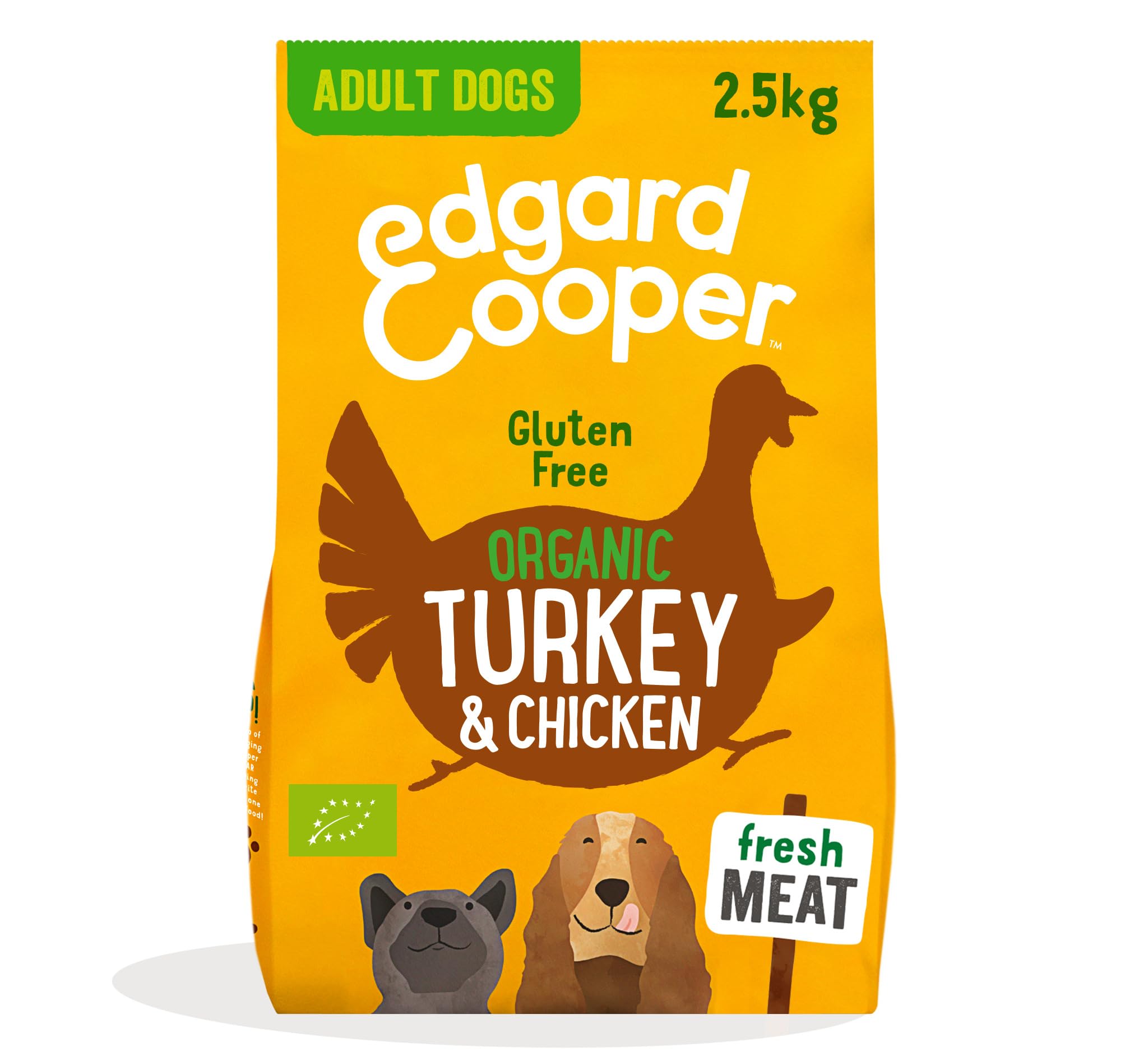 Edgard & Cooper Dry Dog Food For Medium Breed Adult Dogs (2.5kg), Organic Turkey & Chicken, Organic Ingredients, Gluten-free Recipe With Natural Ingredients, Never Meat Meal
