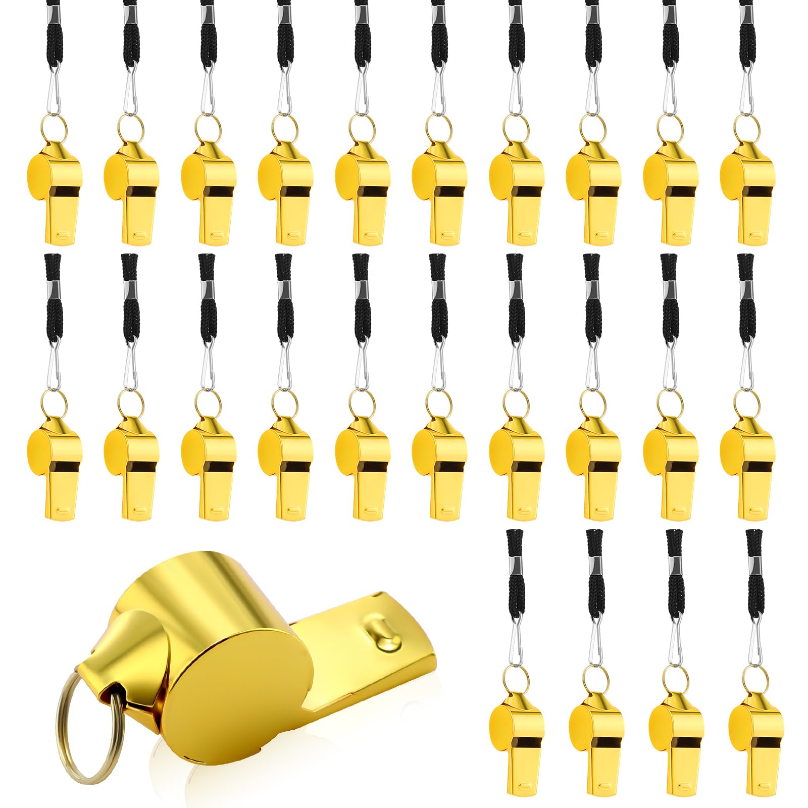 Photo 1 of Jenaai 12 Pcs Loud Metal Whistle with Lanyard, Stainless Steel Sport Gold Coach Whistle for Teachers Police Football Basketball Soccer Hockey