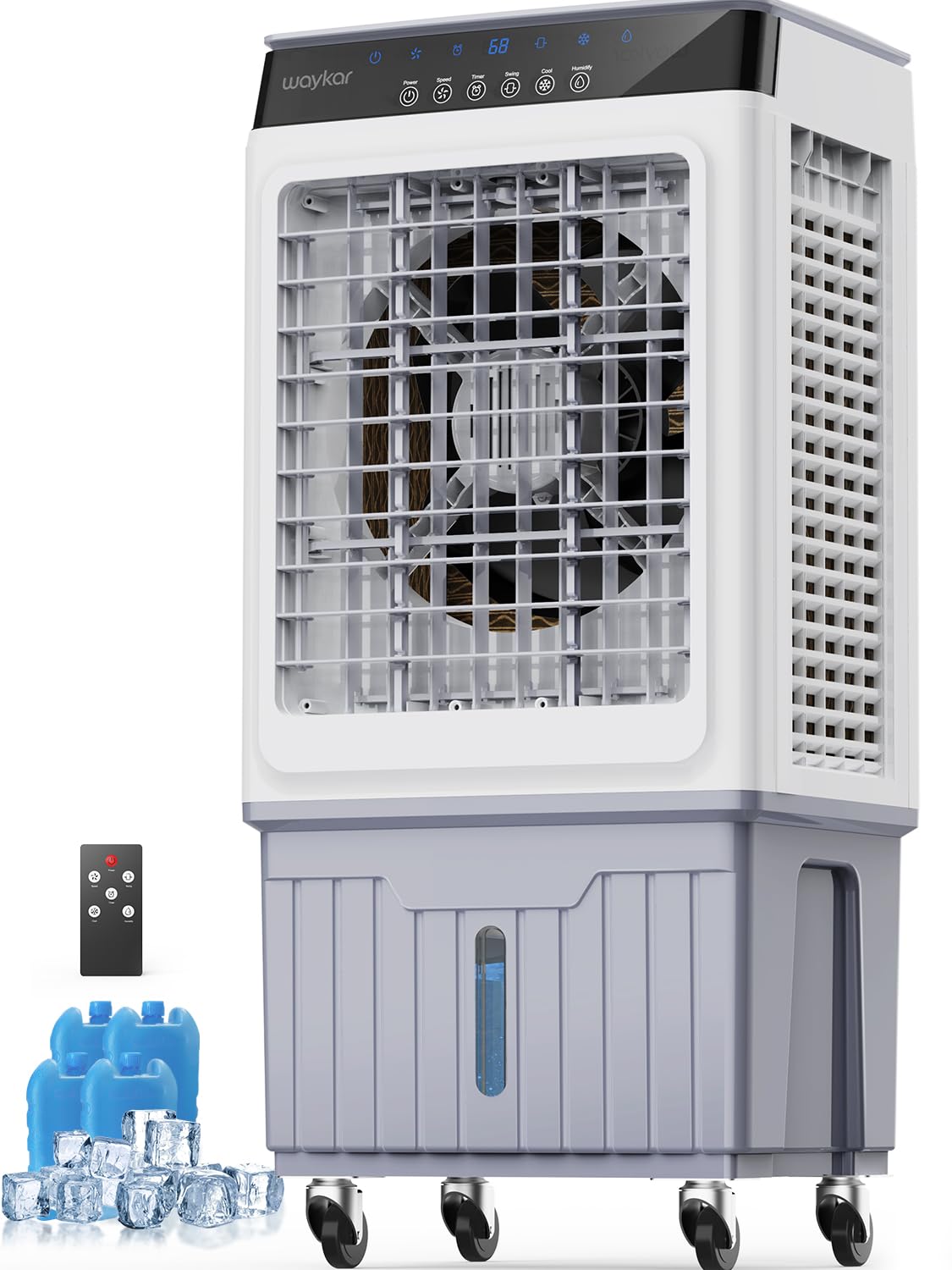 Photo 1 of Waykar Swamp Cooler, 4800 CFM Evaporative Air Cooler with 6 Gals Water Tank, 1200 Sq.Ft. Portable Air Conditioner with 4 Ice Pack, 120°/60°Oscillation, 3 Models for Garage, Yard, Commercial Use