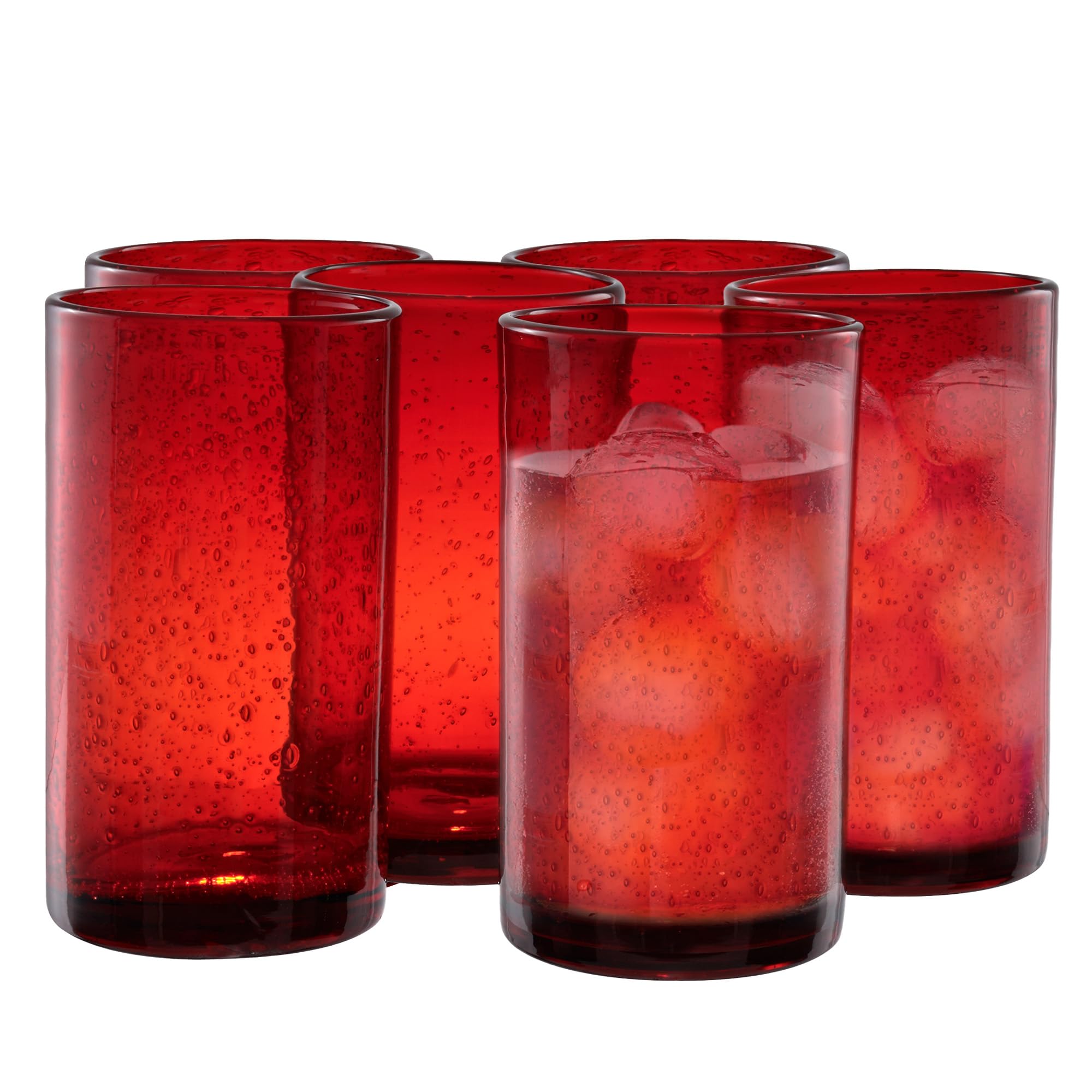 Photo 1 of ARTLAND 17oz Highball Tumbler, Set of 6 | Iris Seeded Design, Ruby Red | Drinking Glass for Parties and Everyday Use - Mojito, Whiskey, Cocktail | Glassware & Kitchenware Essentials