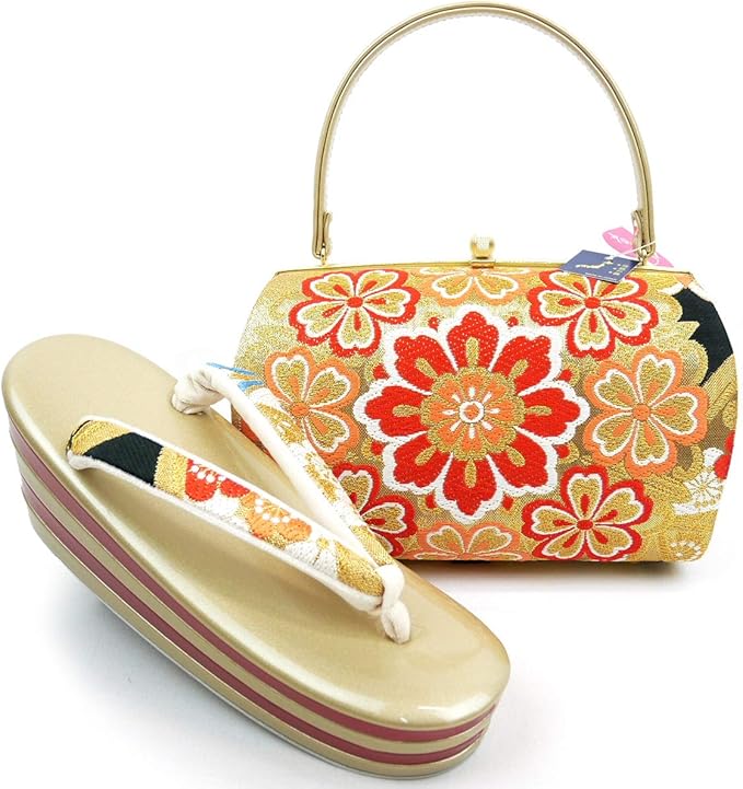 Amazon Co Jp Llサイズ 振袖用 厚底 草履バッグセット Zb 876 日本製 帯地 振袖 成人式 結婚式 ぞうり バック 黒 ブラック モダン 服 ファッション小物