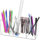 Uniclife Clear Acrylic Pen Holder for Desk, Plastic Pencil Holder Pen Organizer with 4 Compartments, Desktop Stationery Organ
