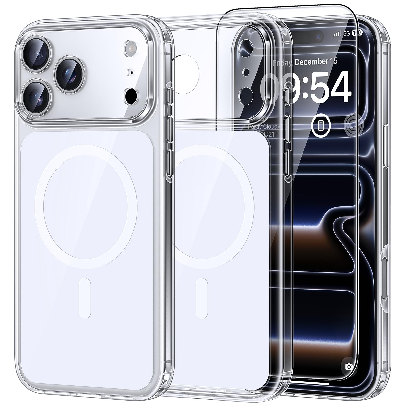 Photo 1 of TAURI Original Design for iPhone 17 Pro Case, Compatible with MagSafe with Screen Protector, Anti-Yellowing Military-Grade Protection Shockproof Magnetic iPhone 17 Pro Case, Clear White