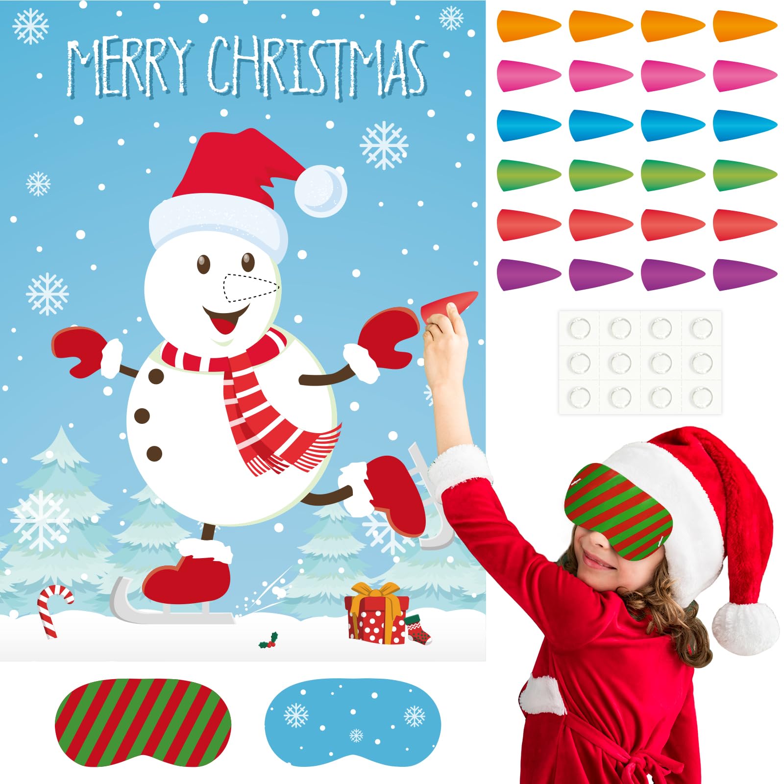 ASTARON Pin the Snowman Nose Christmas Pin the Tail Party Games Activities for Kids 36 Stickers Christmas Party Decorations School Classroom Activities