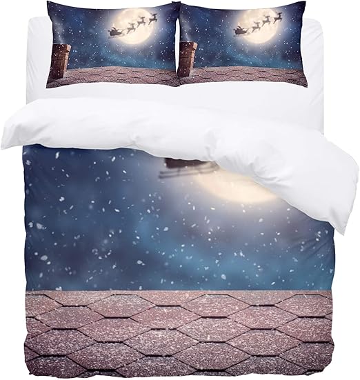 TIZORAX Juego de funda de edredón King Bedding – Santa Claus volando en