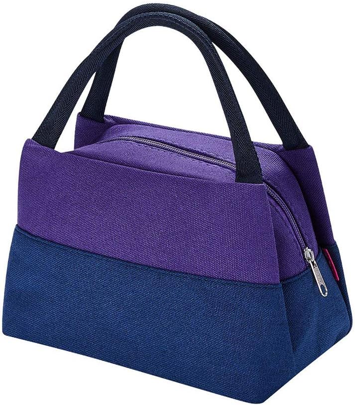 Lunch Bag, Home Waterproof Canvas Lunch Bags Reusable Fashion Lunch Tote Bag Picnic Bag Grocery Bags with Zipper (Purple)