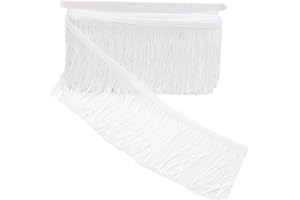 KUYLENT 6.5 Yard 4 Inches Polyester Fringe Trim Lace Chainette Tassel Fringe Trimming for Latin Dress Stage Clothes Lamp Shade Decoration DIY (White Color)