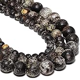 Yochus 45pcs Round Loose Black Crack Old Agate Beads for Bracelet Beads，8mm Gemstone Bead Round Loose Stone Beads for Jewelry Making DIY Bracelet Necklace Earrings