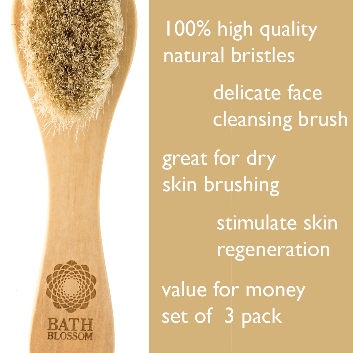Bath Blossom Face Cleansing Brush for Facial Exfoliation - Skin Cleaning Scrub Scrubber Brush - Natural Bristles Exfoliating Face Brushes for Dry Brushing and Scrubbing - Suitable for Men and Women : Beauty