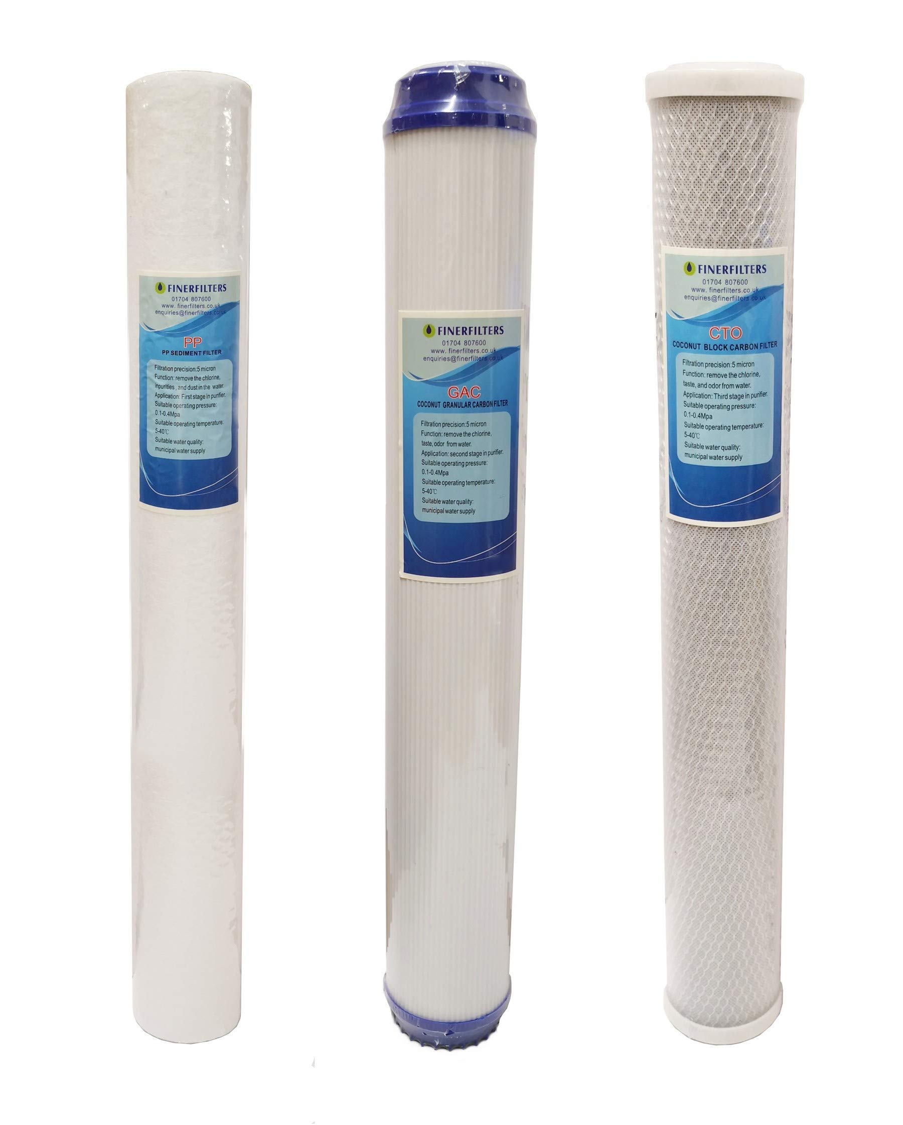 20" Triple Housing Replacement Water Filter Set PP GAC CTO by Finerfilters