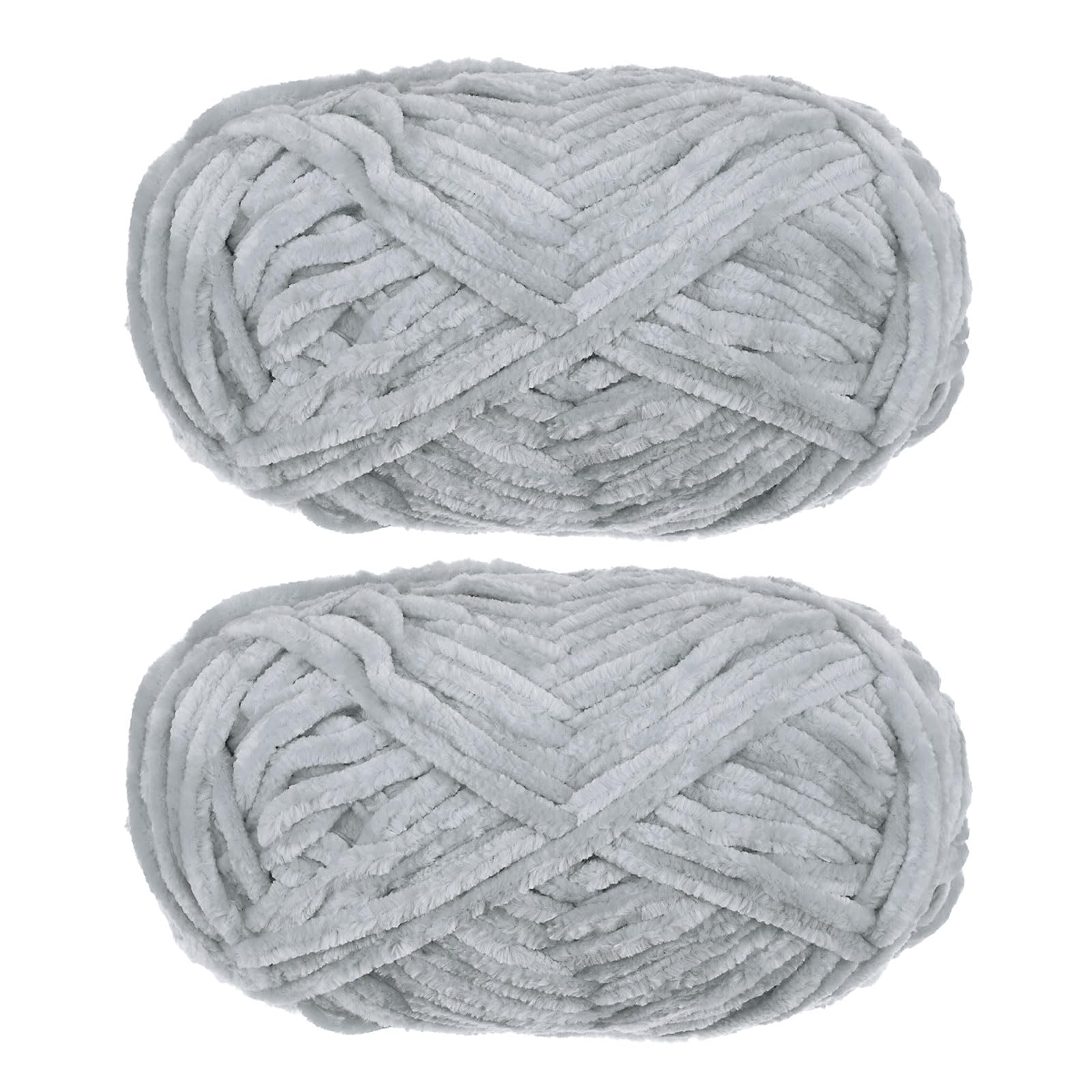 uxcell 2Skeins Velvet Chenille Yarn 2x100g/7.1oz 174 Yards Total Length #6 Super Bulky Polyester Soft Blanket for Knitting Weaving Bag Scarf, Grey