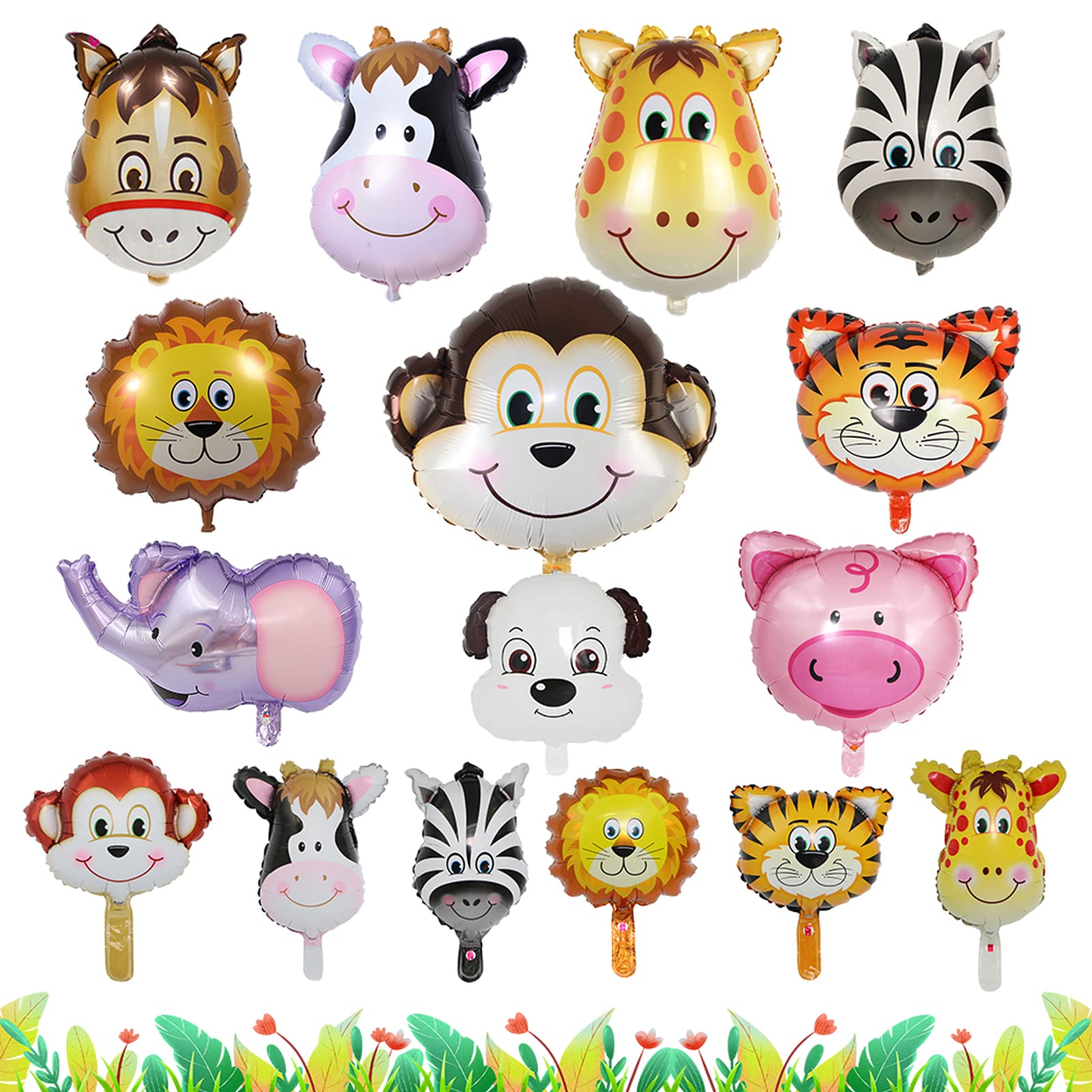 Zoo Animal Balloons, 16PCS Farm Animal Balloons Funny Colorful Inflatable Donkey Pig Dog Elephant Tiger Lion Zebra Monkey Cow Giraffe Party Balloons