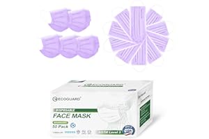 EG EcoGuard Disposable Face Masks Made in USA, 4 Ply for Families, Students, Breathable All-Day Wear & Safety, FSA HSA Eligible, ASTM Level 3 Medical Grade, 50 Pack, Purple