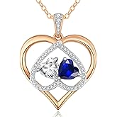 CDE Valentines Gifts for Women Rose Gold Double Birthstone Necklace for Women, Personalized Pendant Jewelry Mothers Day Birthday Gift for Mom Wife