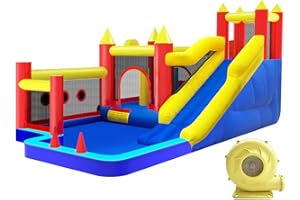 ROLONAL Bounce House,Inflatable Bouncer with Air Blower for Kids 3-10,Outdoor and Indoor Jumping Castle with Long Slide,Trampoline,Obstacles,Climbing Wall,Ball Pit/Water Pool