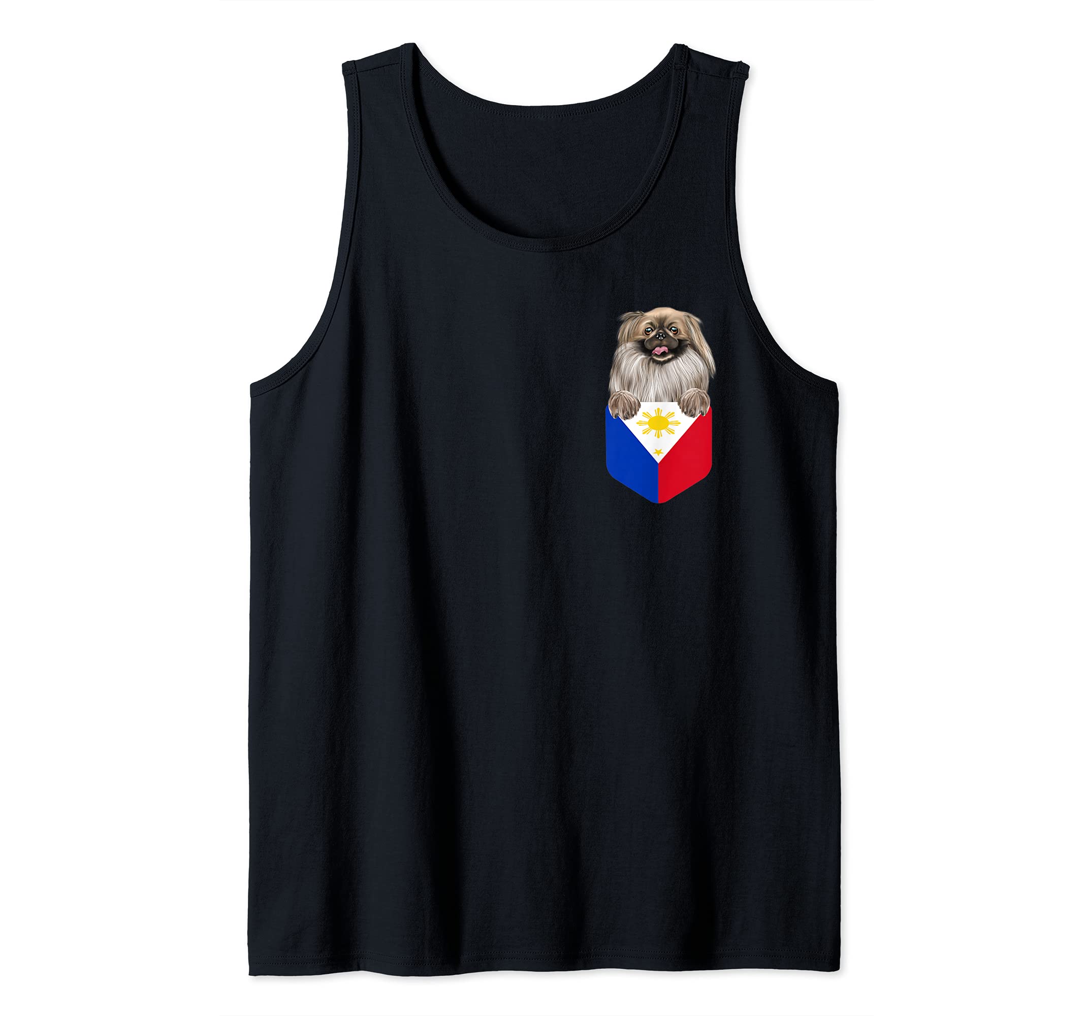 Philippines Flag Pekingese Dog In Pocket Tank Top