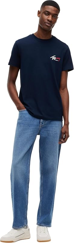 Herren T-Shirt Kurzarm Slim Sign Chest mit Logo, Blau (Dark Night Navy), M