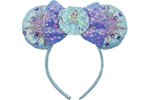 Viwind Hair Bows Ear Headbands for Women, Glitter Frozen Elsa Mouse Ear Hairbands for Girls, Frozen Princess Elas Costume Hair Accessories Birthday Party Favors