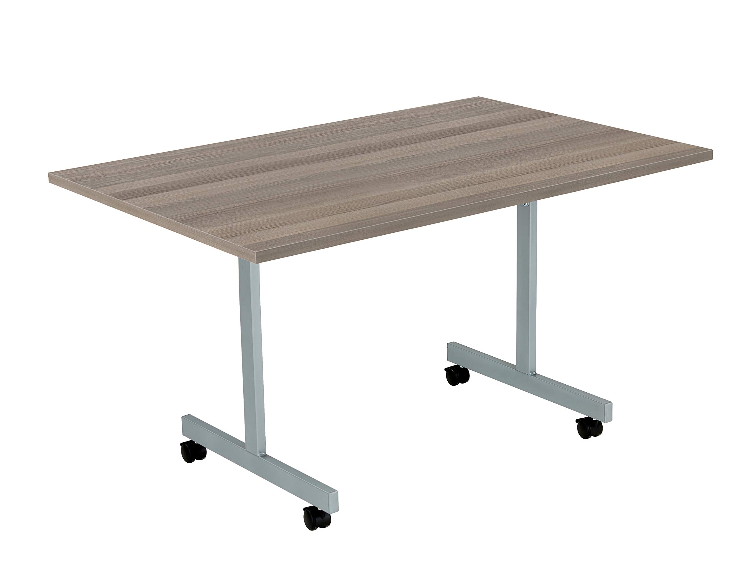 Office Hippo Office Table, Sturdy & Stylish Tilting Table Desk, Work Table For Home Office, Versatile Computer Table For Meeting Room or Boardroom, 5 Year Guarantee - Grey Oak / Silver