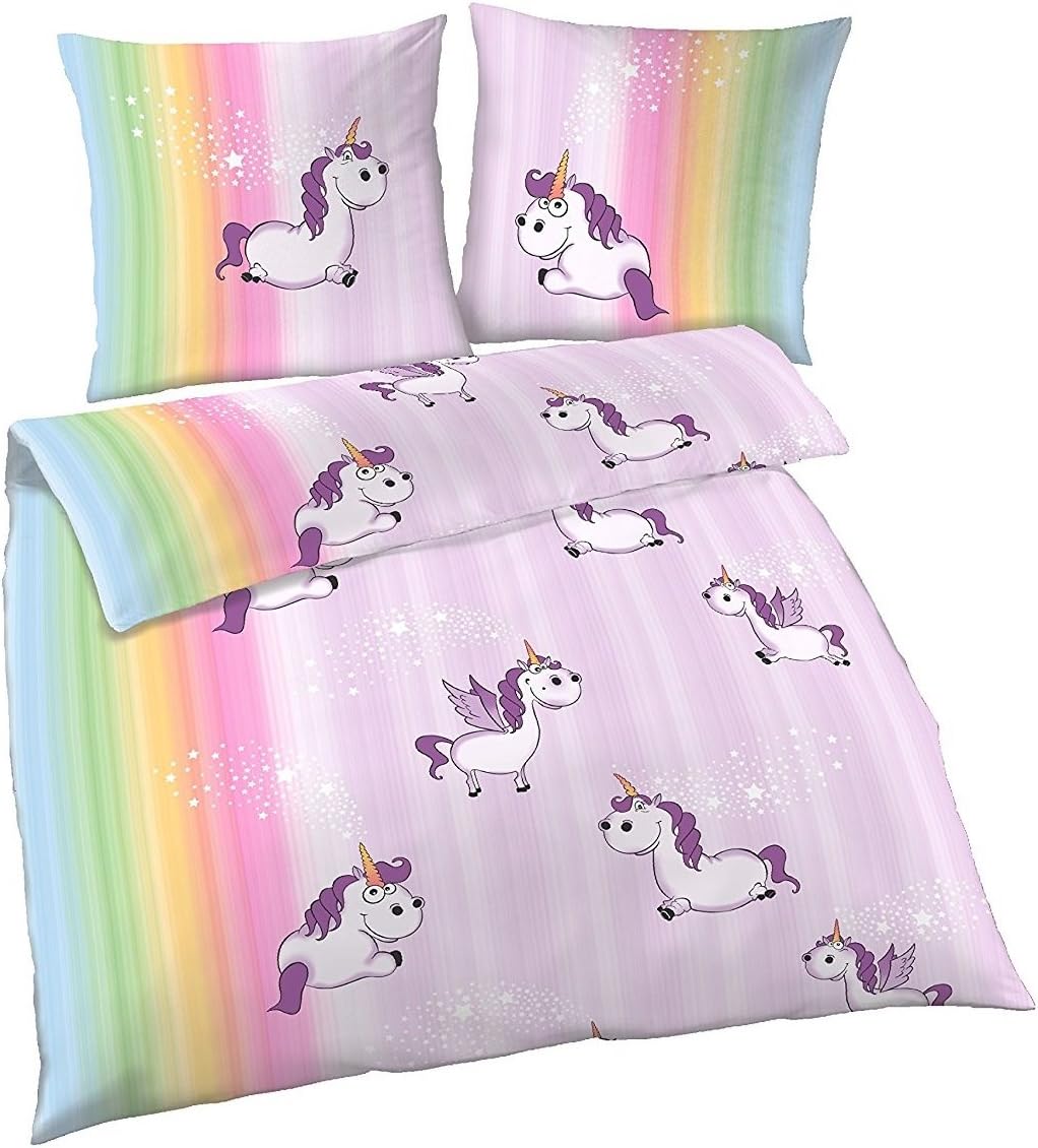 Einhorn-Bettwäsche-Set Aus 100% Baumwolle | Bettbezug 140x200 Cm + Kissenbezug 65x65 Cm | Leuchtet Im Dunkeln, OEKO-TEX Zertifiziert