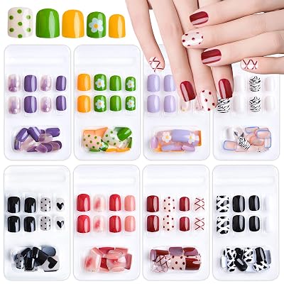 Buy 192 Pcs Short Square Press On Nails With Designs Cute Torokom Colorful Acrylic Press On Nails Full Cover Short Fake Nails Square Press On Nails With Nail Adhesive Tabs For Nail Art
