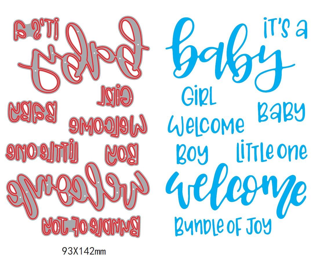 1set Welcome it is a Baby Girl boy Sentiment Dies cuttings+ Clear Stamp Metal Scrapbooking Stencils Die for DIY Embossing Photo Album Decorative DIY Paper Cards Making Craft