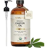 terravera Niyavera Organic Castor Oil USDA Certified 16oz - 100% Pure Golden Cold Pressed Unrefined Hexane Free for Hair Growth, Eyelashes, Eyebrows, Skin - Glass Bottle with Pump