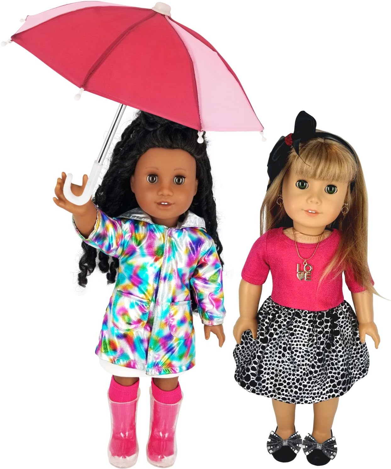 Fits American Girl Doll Clothes and Accessories - Raincoat Set with Umbrella for 18" Doll, with Holiday Outfit, Shoes and Accessories