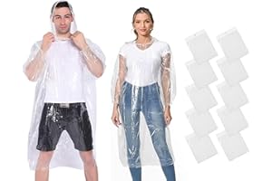 GUKOY Disposable Rain Ponchos Raincoat,with Drawstring Hood Emergency Disposable Rain Ponchos Family Pack for Adults, Clear