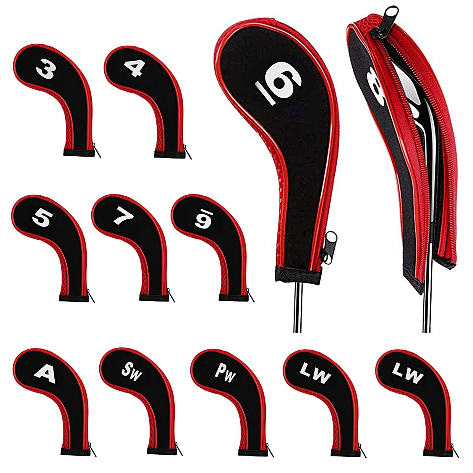12 Pieces Golf Head Covers 3-9 Pw Aw Sw Lw Lw Waterproof Zippered Golf Club Head Covers Protective iron covers for golf clubs With Number Label Golf Iron Head Covers Accessory