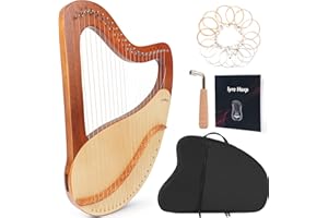 LOTKEY Lyre Harp, Lotkey 21 Metal Strings Harp Mahogany Body and Solid Spruce Board with Tuning Wrench, Extract Strings, Manual Gig Bag, MI3921