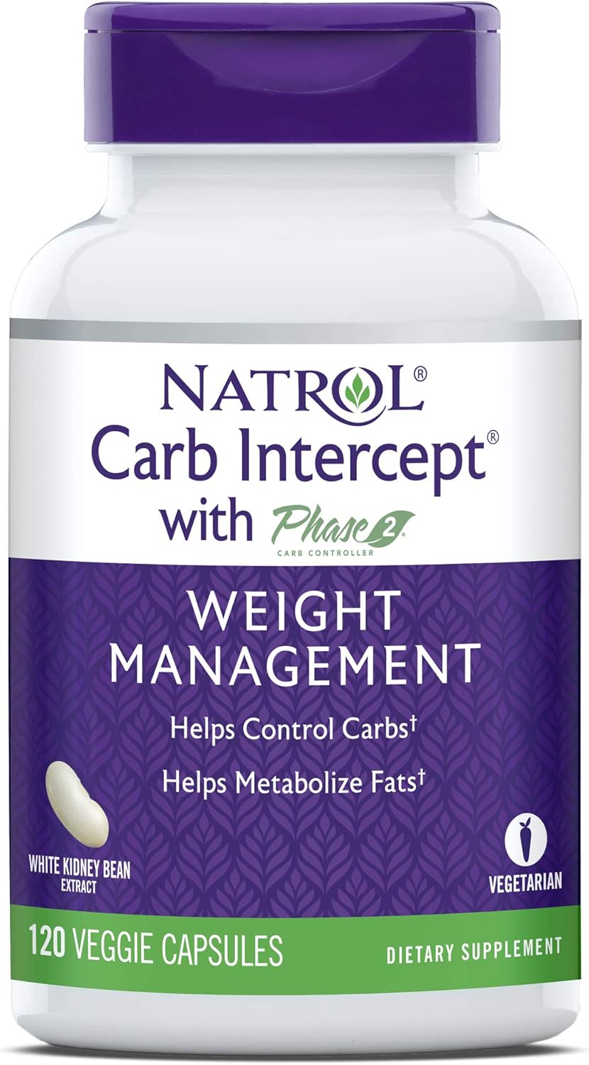 Natrol Carb Intercept with Phase 2 Carb Controller Capsules, White Kidney Bean Extract, Helps Control Carbs, Helps Metabolize Fats, Clinically Tested, Promotes Healthy Body Weight, 1, 000mg, 120 Count : Carb Blocker Weight Loss Supplements : Grocery & Gourmet Food