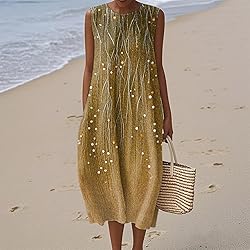 Womens Dresses Formal Summer Fall Cotton Linen Midi