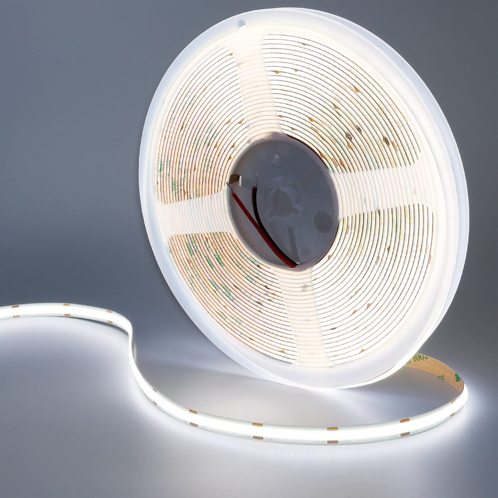 GOMING DC 24V 32.8ft(10M) COB LED Strip Light Cool White 6000K CRI 93+ 6800lm Uniform Glow 384LEDs/M Not Waterproof IP20 Flexible LED Tape Lights for DIY Cabinet Bedroom Home Decor(No Power Supply)